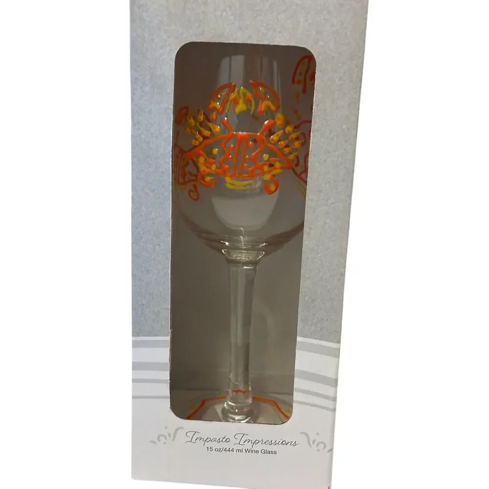 Izzy Oliver Impasta Impressions hand painted 15 oz wine glass crab design
